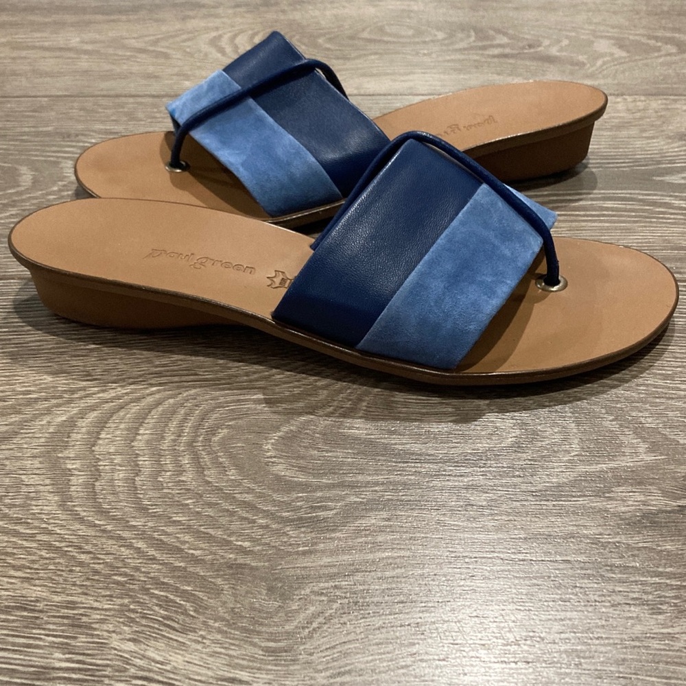 Paul Green Leather Color Block Contoured Footbed Wedge Sandal